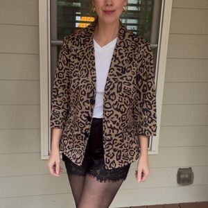 Vintage 1990s Leopard Print Blazer: Cotton Statement Jacket